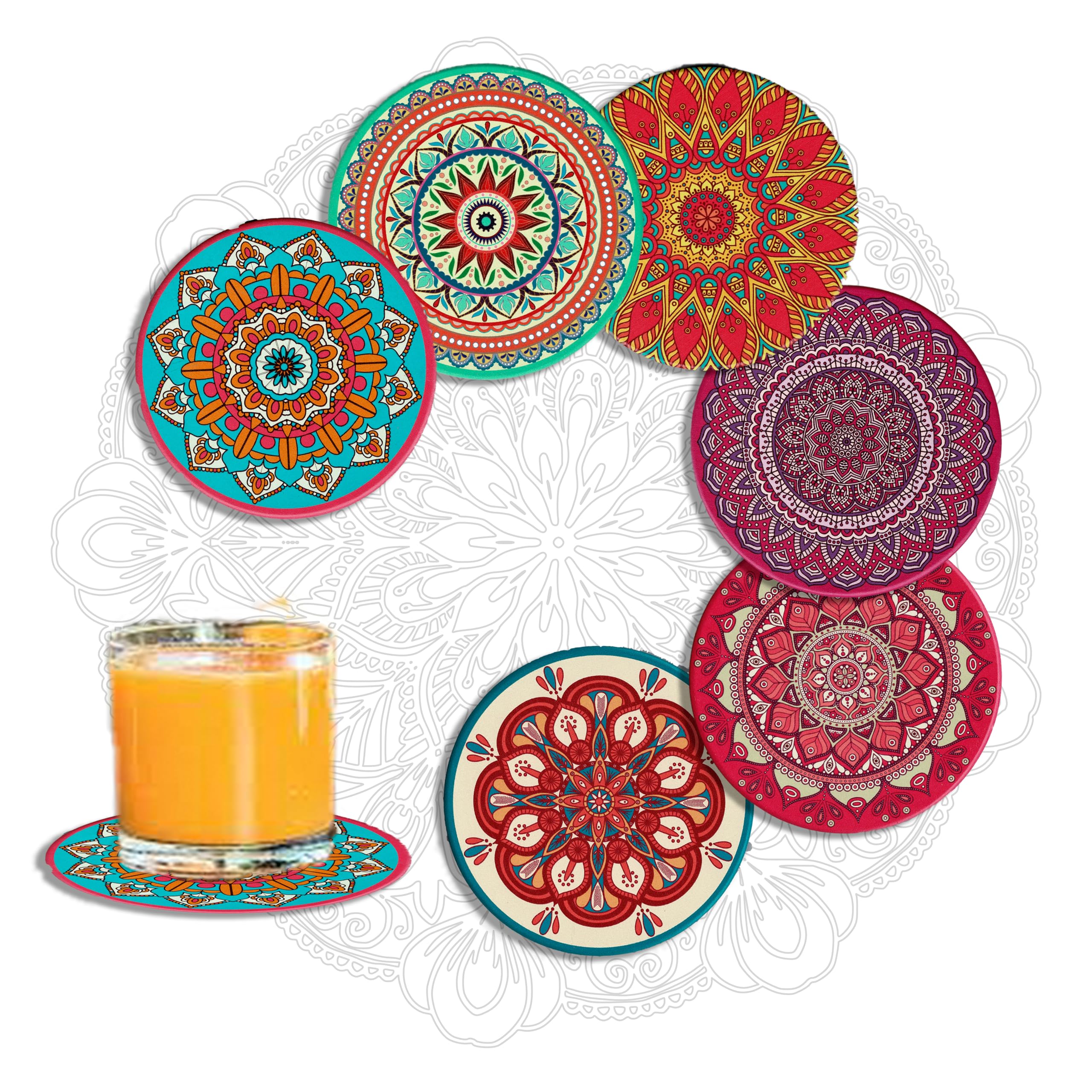 MALANGI Drink Coasters Set of 6 Without Stand - Ceramic Turkish Coasters - Absorbent Giftable Coaster - Non-Scratch Top & Non-Slip Cork Base (Style 10 Without stand)