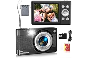 BHAGDAOE Digital Camera for Kids, FHD 1080P 56MP Autofocus Point and Shoot with 16X Zoom, 32GB TF Card, Battery, Flash, Face Detect, Anti Shake, Compact Travel Cameras for Boys Girls Teens Kids Gift（Black）