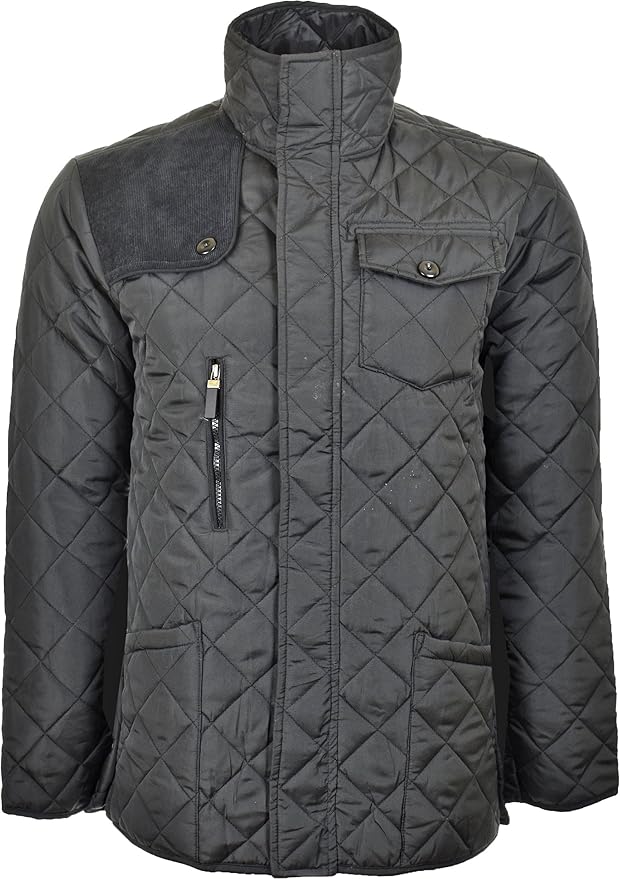 Soul Star Mens Quilted Jacket Full Front Zip Closure Couduroy On