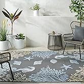 Livabliss Lakeside Coastal Machine Woven OutdoorArea Rug, 6'7" x 9' (7' x 9'), Gray/Multi