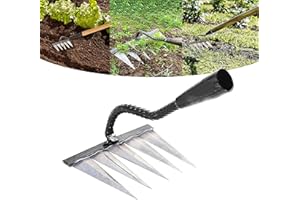GOFEVDRT Garden Rake, Gardening Tools Heavy Duty Rake with 5 Metal Tines,Sharp Garden Weeding Tools, All Steel Hardened Hoe Garden Hand Rake Tools for Lawn Loosening Planting Weeding (5 Tines)