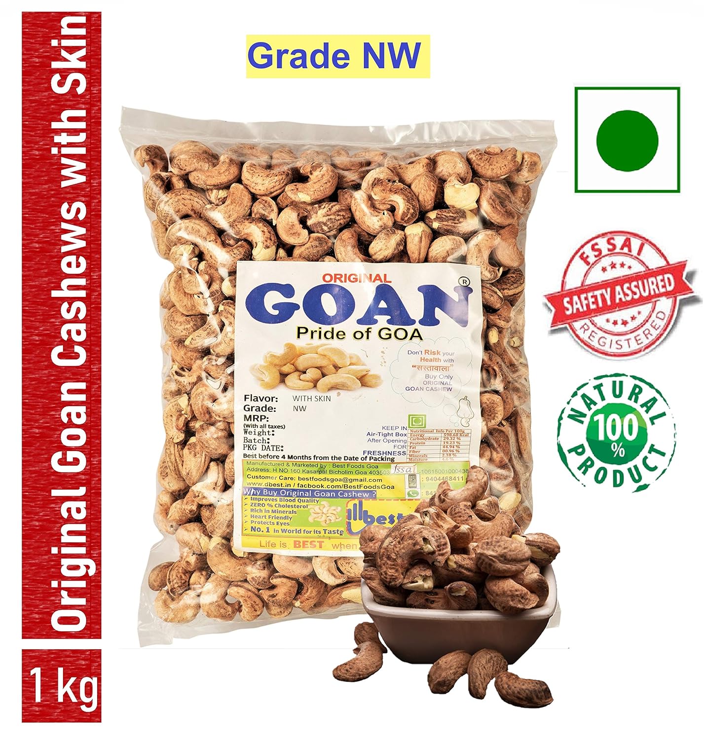 Original Goan Natural Cashew with Skin Goa Special Kaju 1kg Amazon.in