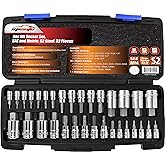 EPAuto Hex Bit Socket Set (SAE & Metric), 32-Piece S2 Steel Allen Key Socket Kit with 1/4", 3/8", 1/2" Drive - High Torque To