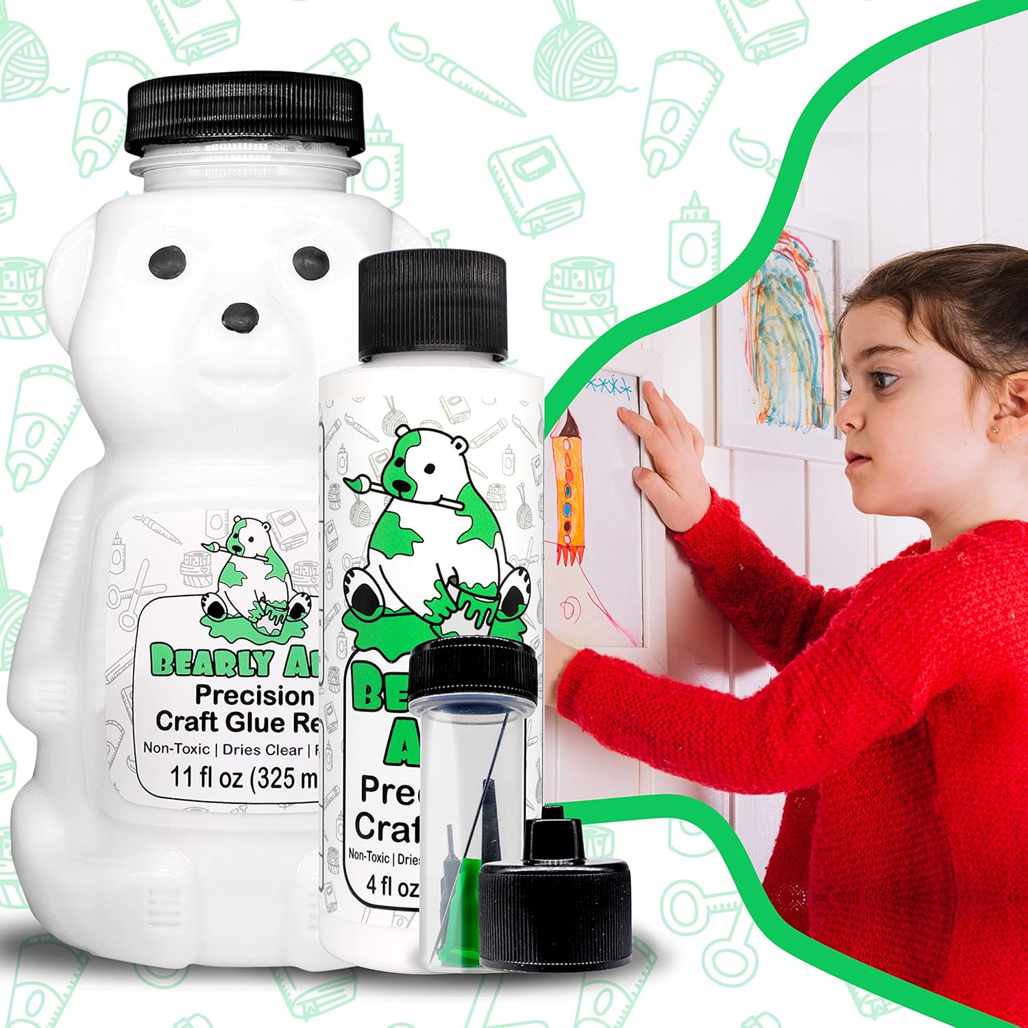 Bearly Art Precision Craft Glue -The Bundle - 4fl oz and 11fl oz Refill Bear - Tip Kit Included - Wrinkle Resistant - Flexible and Crack Resistant - Strong Hold Adhesive - Made in USA: Industrial & Scientific