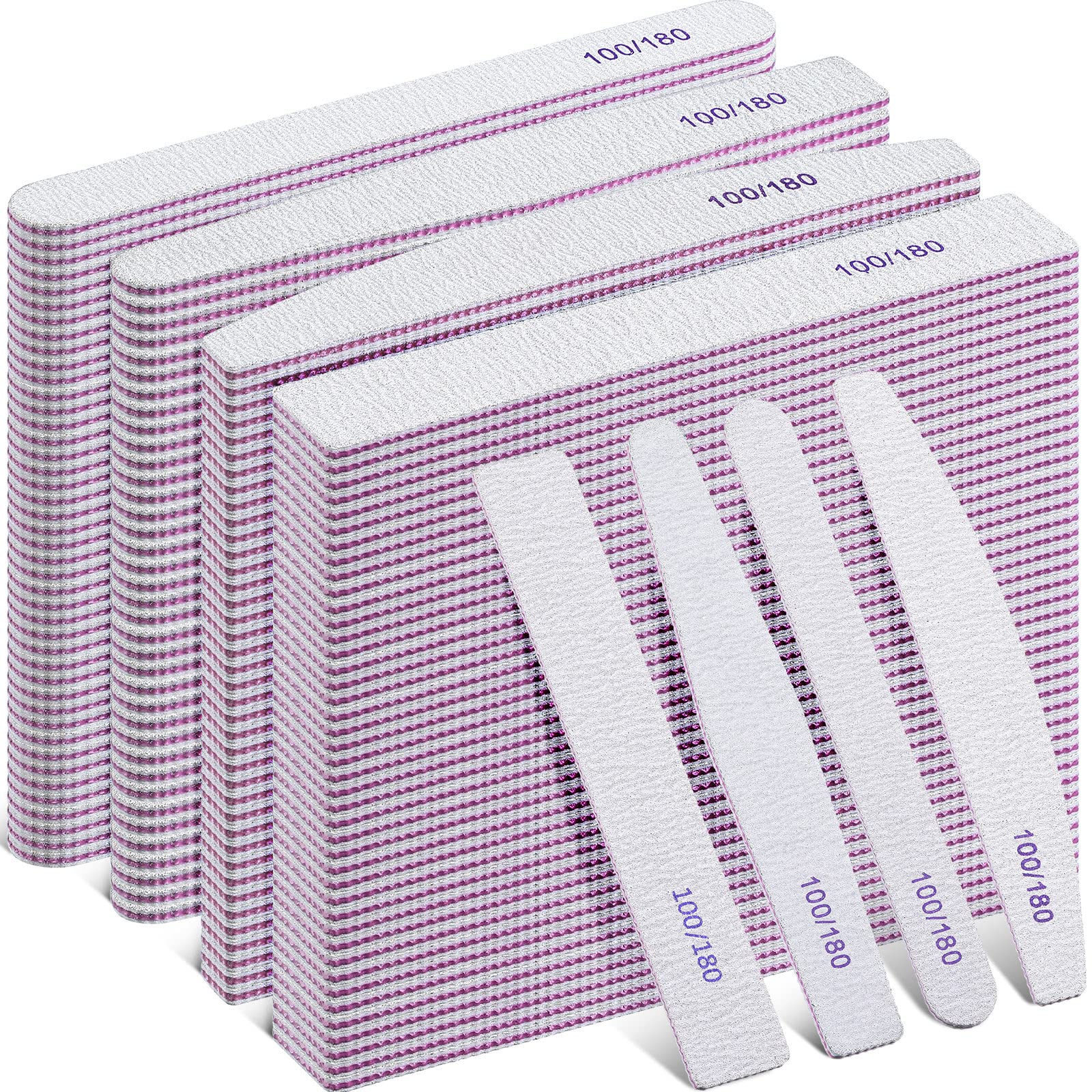 Photo 1 of 200 Pcs 4 Styles Nail Files Bulk 100/180 Grit Double Sides Professional Reusable Emery Board Nail Files for Acrylic Manicure Tools Suit for Home Salon