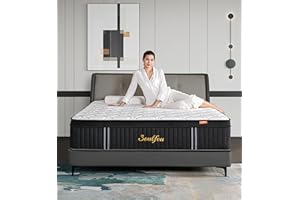 Soulfea Queen Mattresses,14 Inch Queen Size Mattresses in a Box,Memory Foam Hybrid White & Black Mattress with Provide Support and Improve Sleep,Pressure Relief,Medium Firm