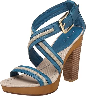 Amazon.com | NINE WEST Women's Grumpus Ankle Strap Sandal, Med Blue/Natural, 5 M US | Heeled Sandals