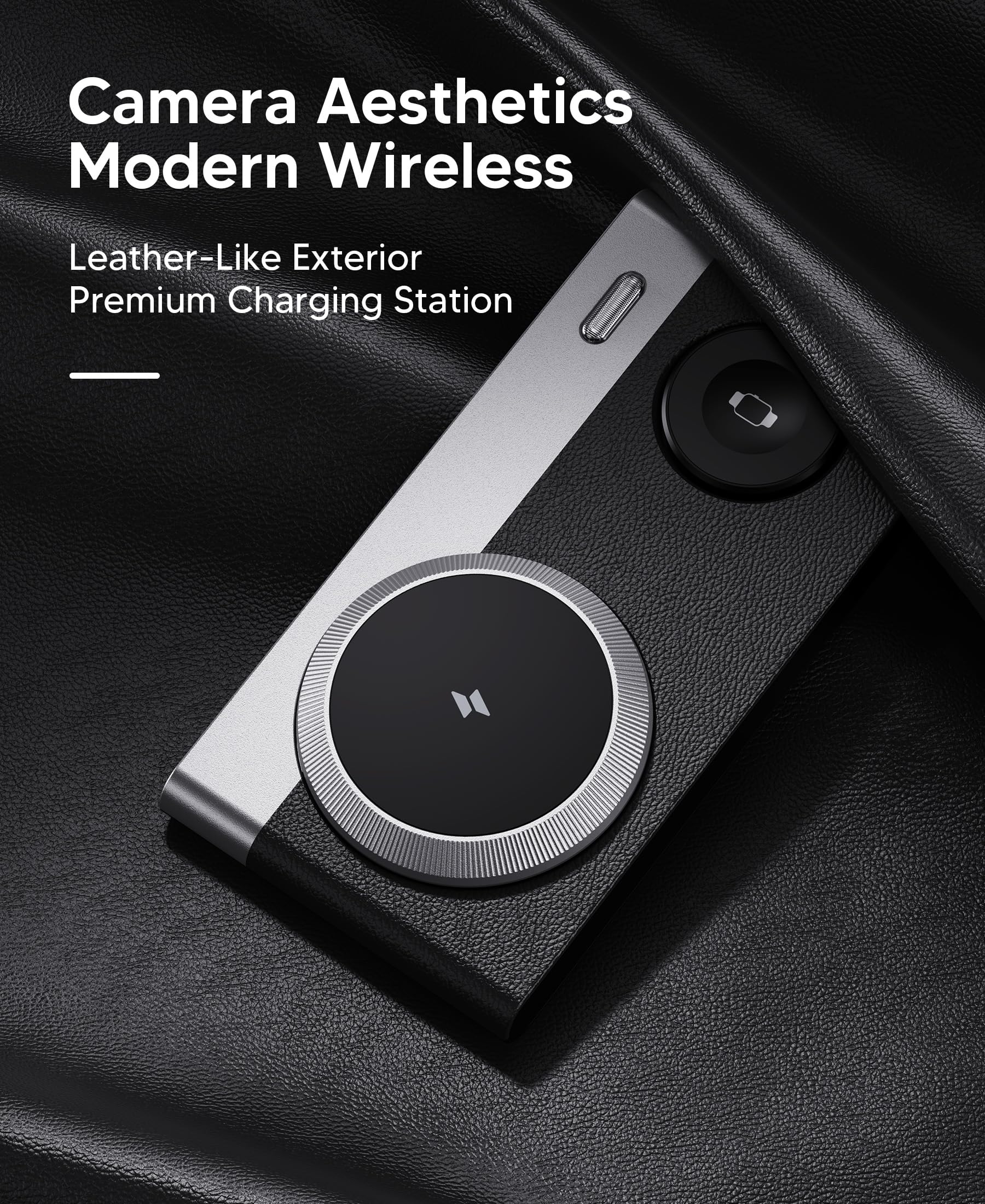 Foldable 3 in 1 Magnetic Wireless Charging Station for Apple Devices, Leather-Like Fast Wireless Charger Dock with Night Light for Magsafe iPhone 17/16/15/14/13/12 Series, Apple Watch, AirPod