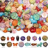 Kigeli 204 Pcs Czech Glass Beads Crystal Bead Gold Tracing for Jewelry | Bulk Assorted Shapes Colors Patterns, Bohemian Flower for DIY Bracelets Necklaces, Vintage Trinkets Crafts Supplies