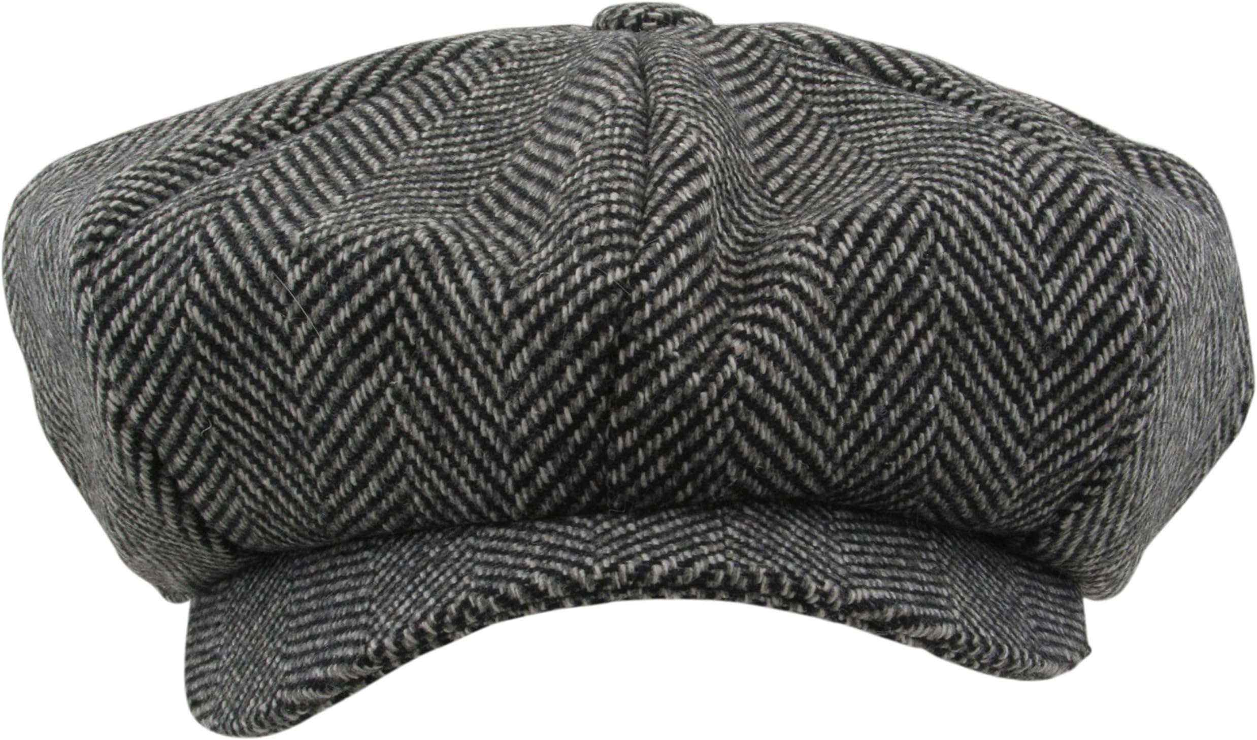 Atano Mens Herringbone Bakers Boy Cap Black Mix