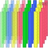 12 Inch Plastic Rulers, 32 PCS Transparent Assorted