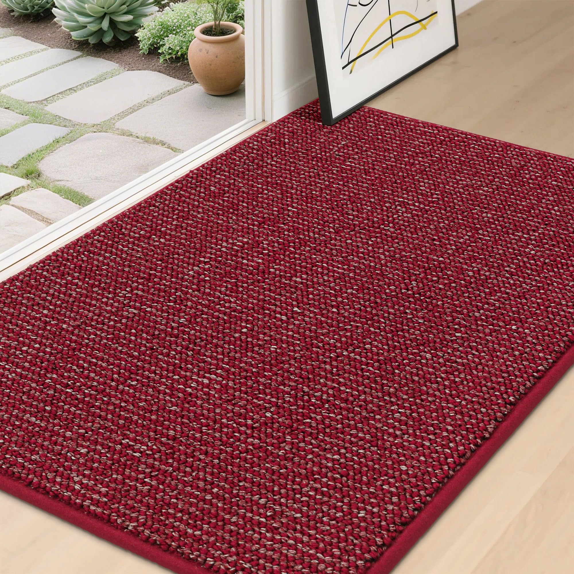 Photo 1 of BEQHAUSE Dirt Trapper Door Mat 32" x 48", Non-Slip Washable Doormats Entrance Mat, Dirt Resistant and Absorbent Welcome Mat, Low Profile Floor Mats for Front Back Door and Entryway, Red