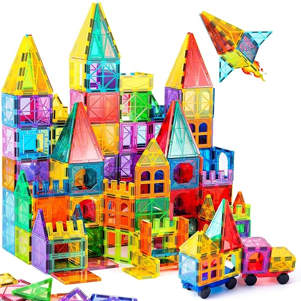 ZMAXKIC MAGNETIC TILES, 135PCS MAGNETIC BUILDING BLOCKS WITH...
