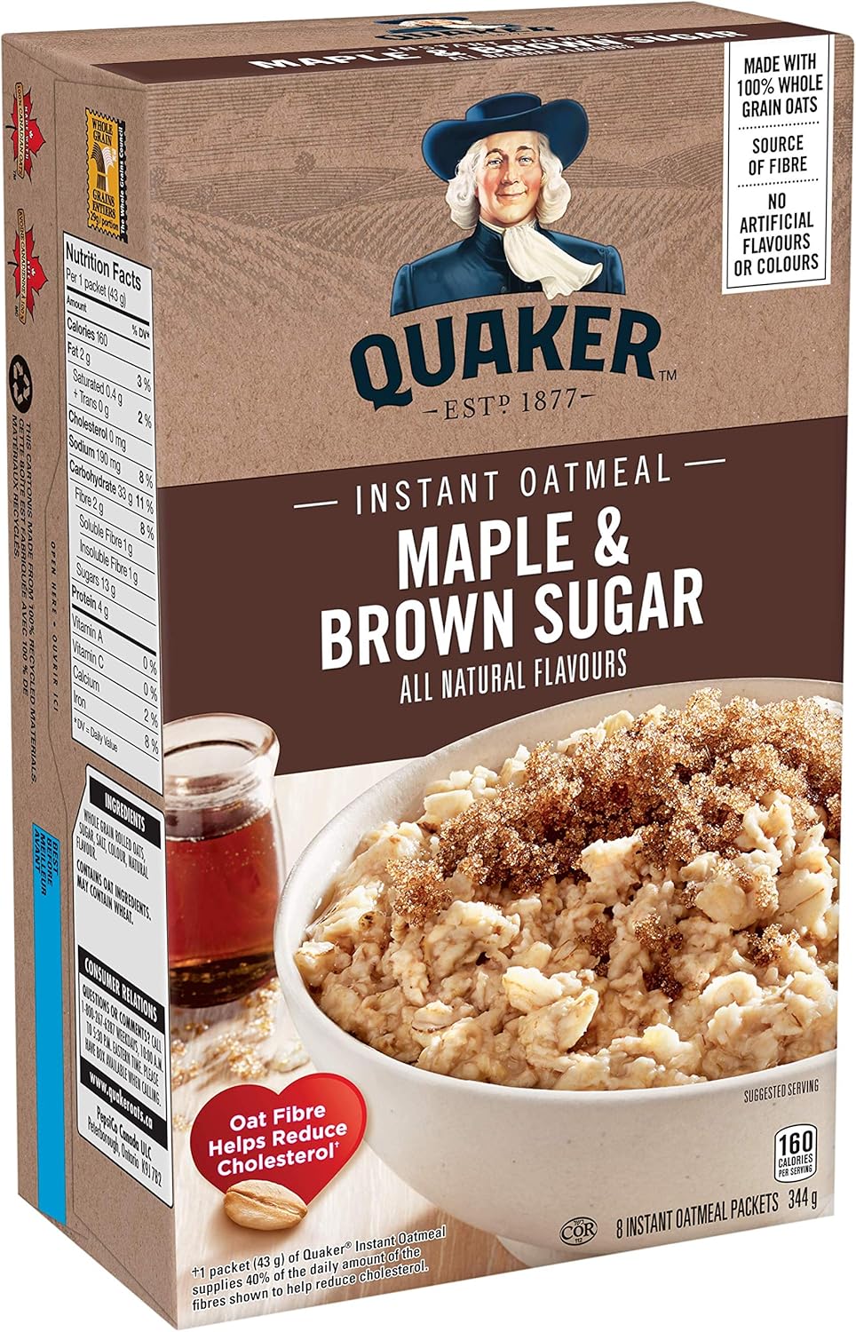 QUAKER Maple & Brown Sugar Instant Oatmeal (8 Packets x 43 g), 344 g