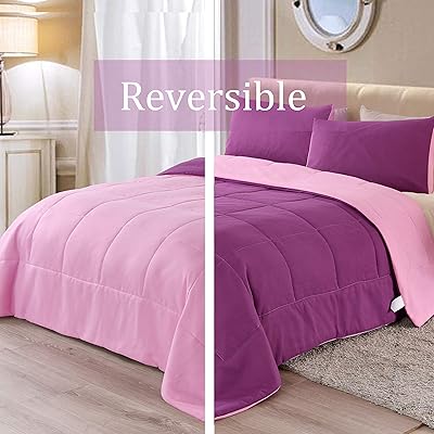 Exclusivo Mezcla Lightweight Reversible Comforter Set, Purple Pink