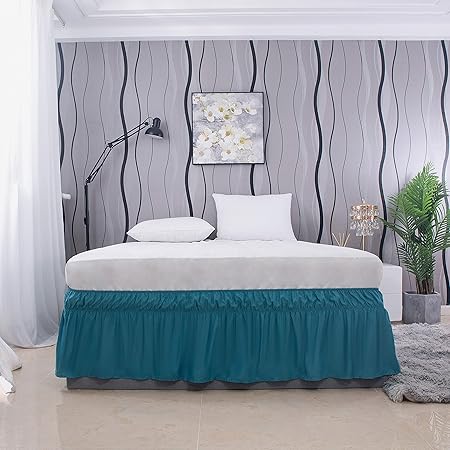 Amazon Com Ayasw Bed Skirt 13 14 Inch Drop Dust Ruffle Three Fabric Sides Wrap Around With Elastic No Top Easy On Queen Size Teal Blue Kitchen Dining