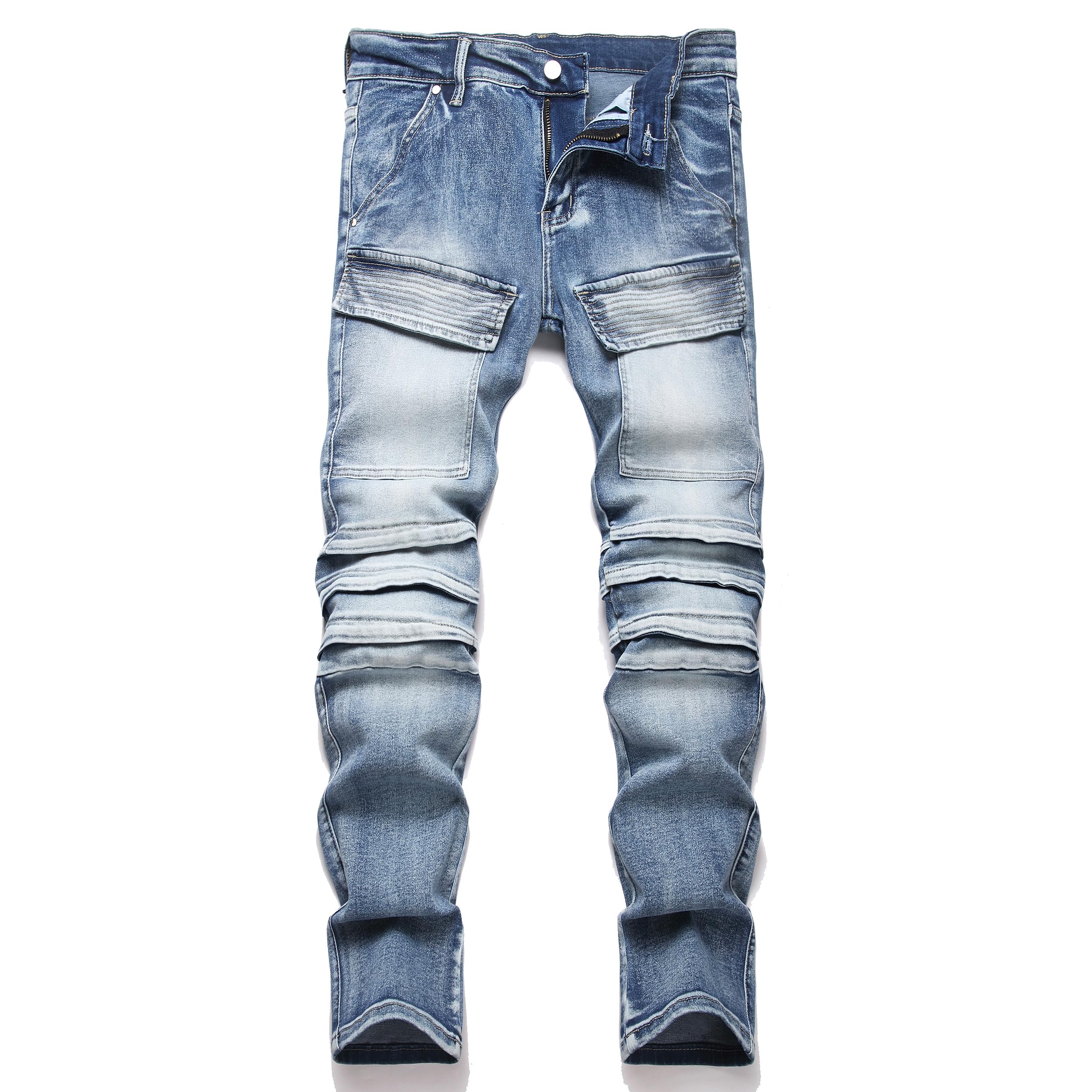 XIMXIMMTIAN Men Slim Fit Jeans Fashion Biker Jeans for Men Stretch Designer Distressed Straight Denim Pants (40, 2201 Blue) Image