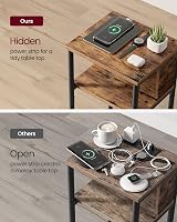 VASAGLE Slim Side Table with Charging Station Rustic Brown Black 30x34x58 cm view 5