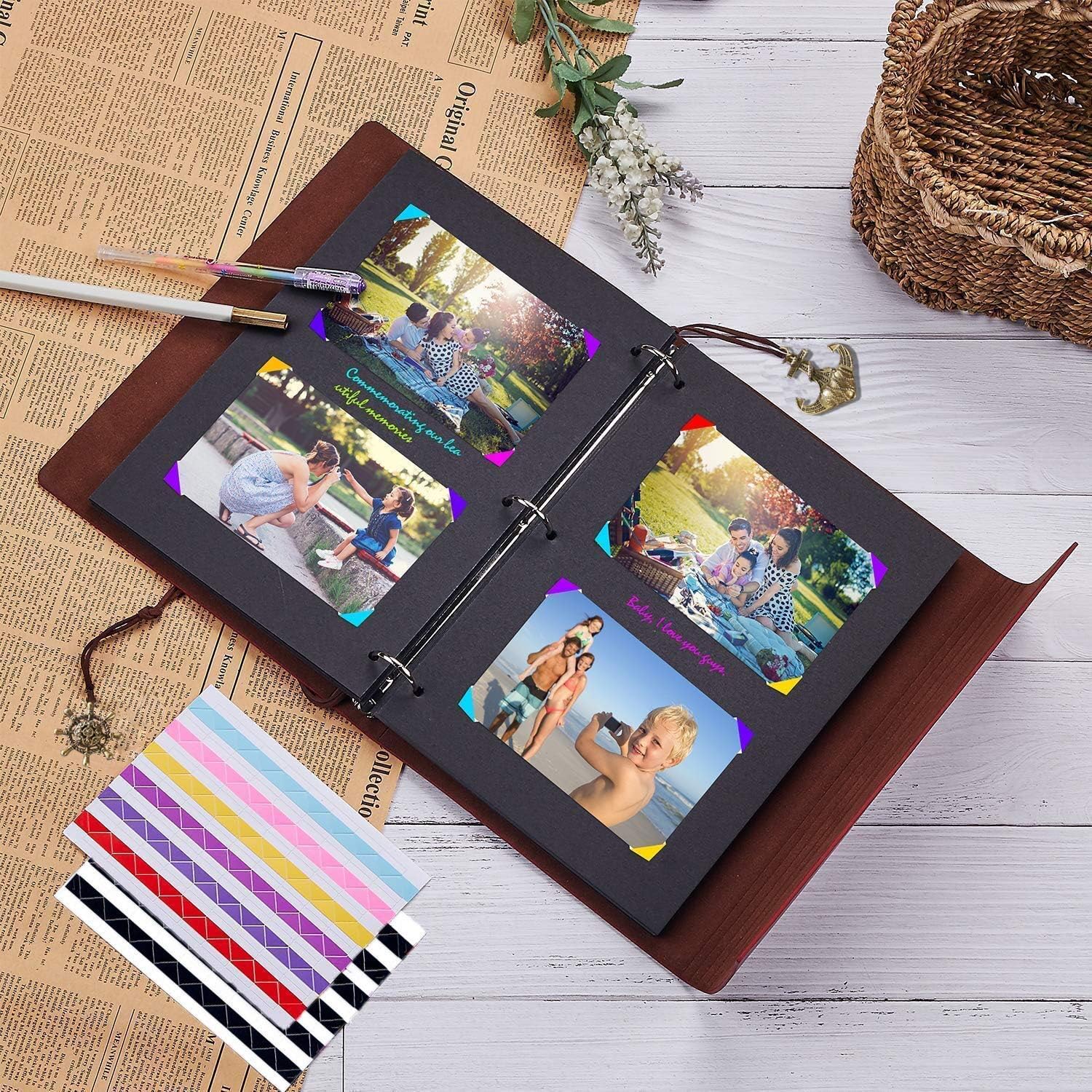 Photo Album Scrapbook, AIOR Refillable Black Pages Scrap Book, Vintage Leather Memory Book DIY Wedding Guest Book - Image 5
