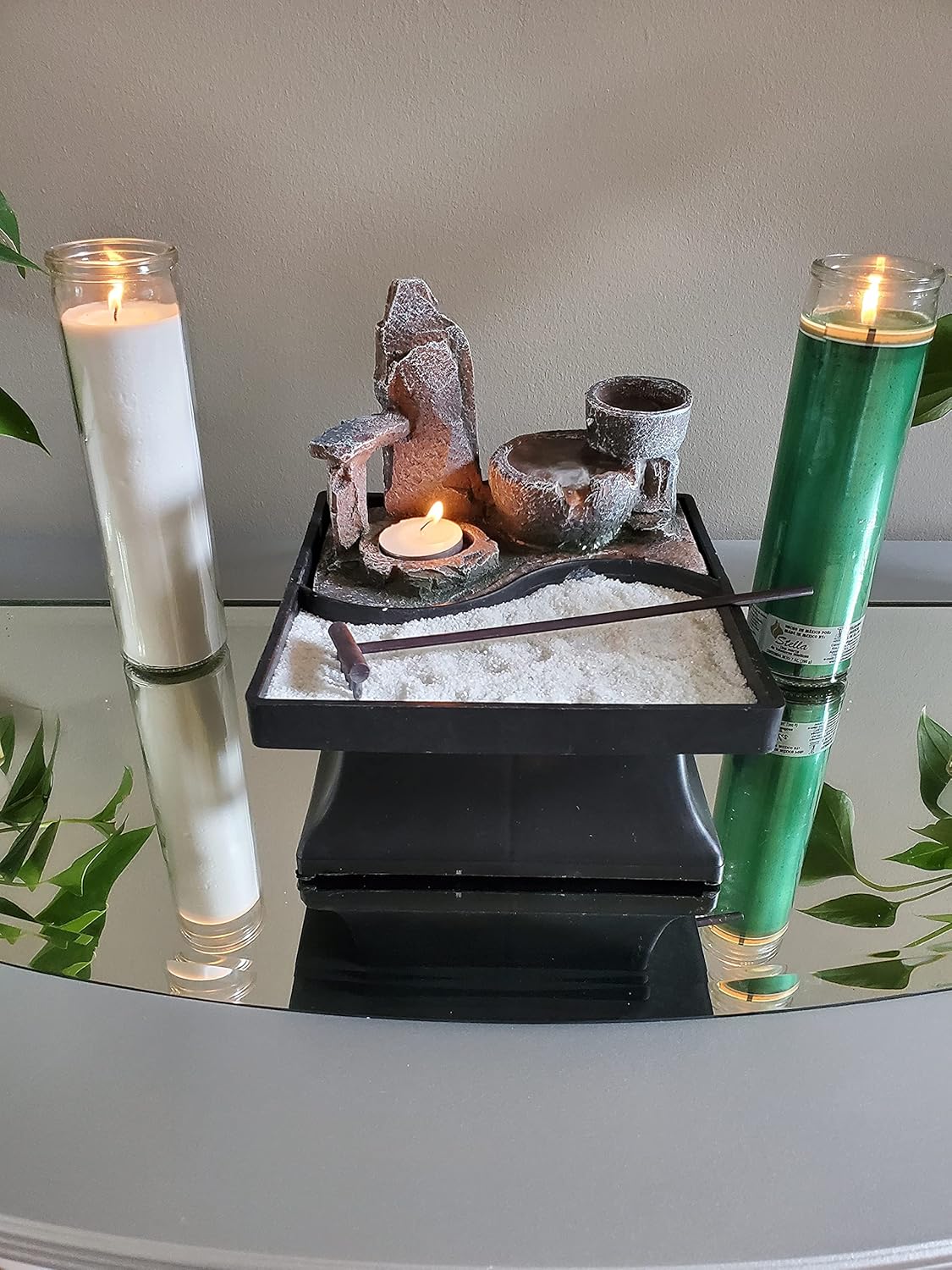 Germanda Indoor Relaxation Tabletop Zen Garden Decor With Water Fountain Tealight Candle Holder and Accessories Automatic Pump with Power Switch with Calming Natural Water Sound for Home or Office: Health & Personal Care