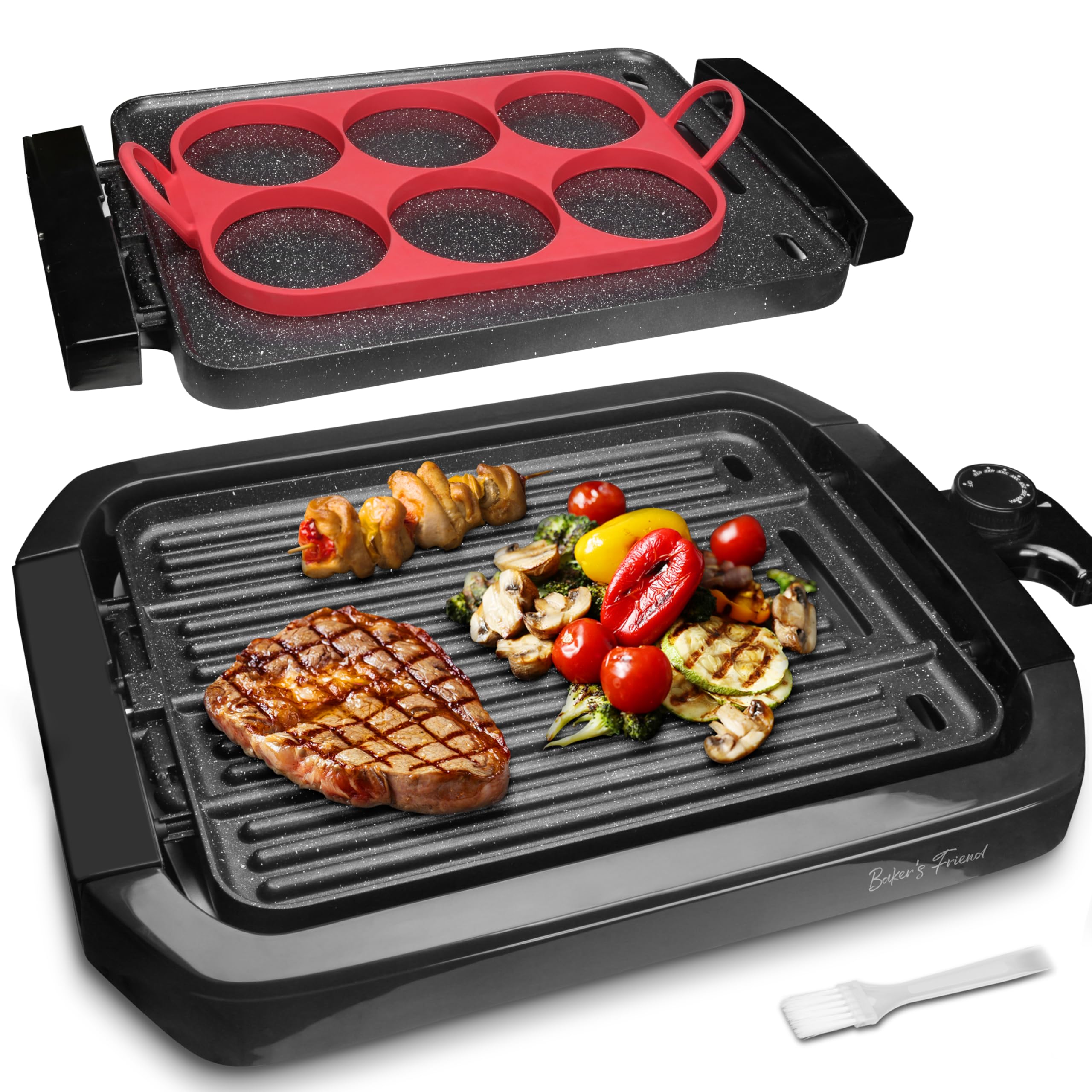 Photo 1 of ***FOR PARTS ONLY/ NON-FUNCTIONAL*** Baker’s Friend Indoor Griddle & Grill, Electric Griddle with 2 in 1 Indoor Grill and Griddle Plate Indoor Grill with Removable Plate, Silicone Mold, Dishwasher Safe, Recipes Include, Graphite