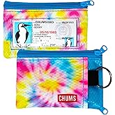 Chums Surfshorts Wallet - Lightweight Slim Wallet with RFID Blocking Card & Clear ID Window - Zippered, Water Resistant w/Key Ring (Pink/Blue Swirl)