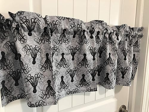 Amazon Com Nautical Black Andgray Octopus Curtain Valance Handmade