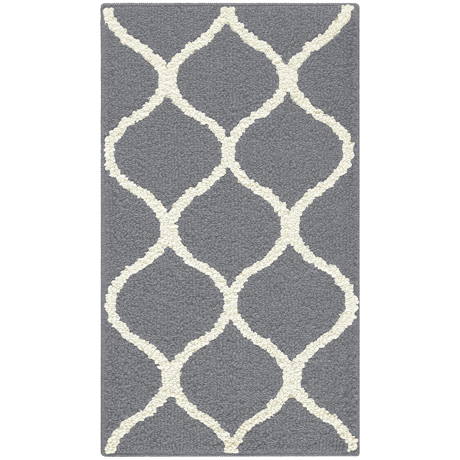 Maples Rugs Kitchen Rug - Rebecca 1'8 x 2'10 Non Skid Small Accent Throw Rugs [Made in USA] for Entryway and Bedroom, Grey/White