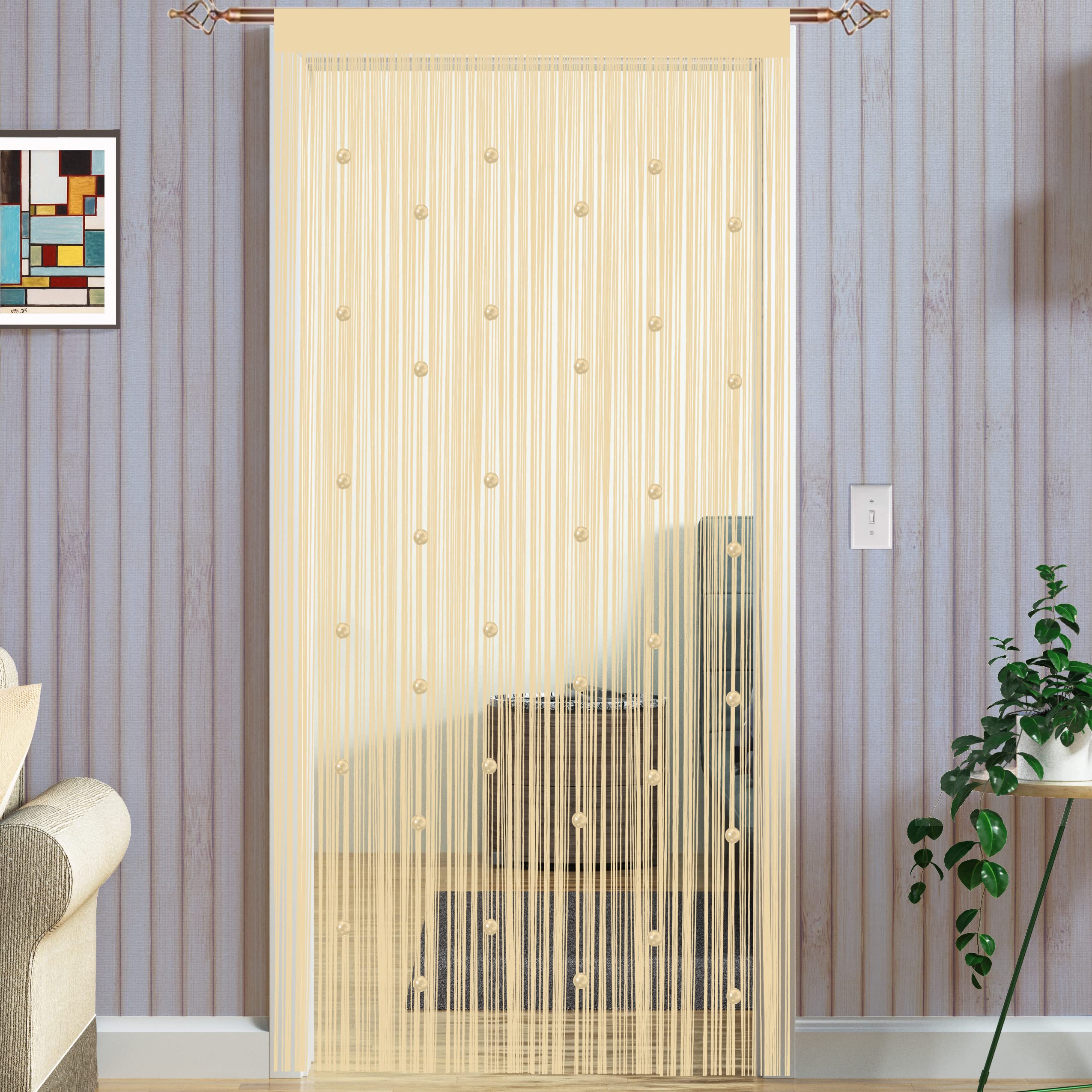 Taiyuhomes Bead String Curtains Door Fly Screen Curtain Beaded Curtain For Doorways Window Decorations Room Divider Single Door Curtains Beads (90x200cm) Beige — image 1
