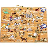 Totally Bamboo Colorado State Shaped Cutting Board and Charcuterie Serving Platter with Artwork by Fish Kiss, Includes Hang Tie for Wall Display