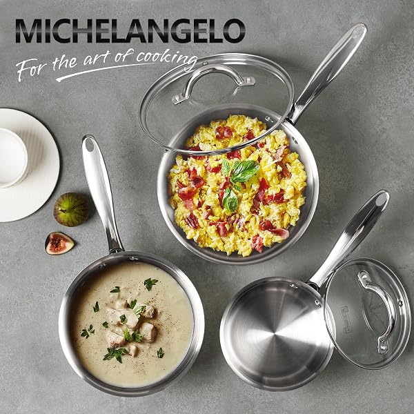 MICHELANGELO SAUCEPAN SET 6PC, 18/10 STAINLESS STEEL SAUCE PAN WITH LID, TRI-PLY BOTTOM SAUCE POT SET, NONSTICK SAUCEPAN, INDUCTION COMPATIBLE, 1QT & 2QT &3QT