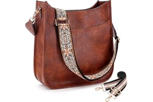 HKCLUF Crossbody Bag for Women Vegan Leather Hobo Handbags Guitar Strap Purse Shoulder Bucket Bag with 2PCS Adjustable Straps