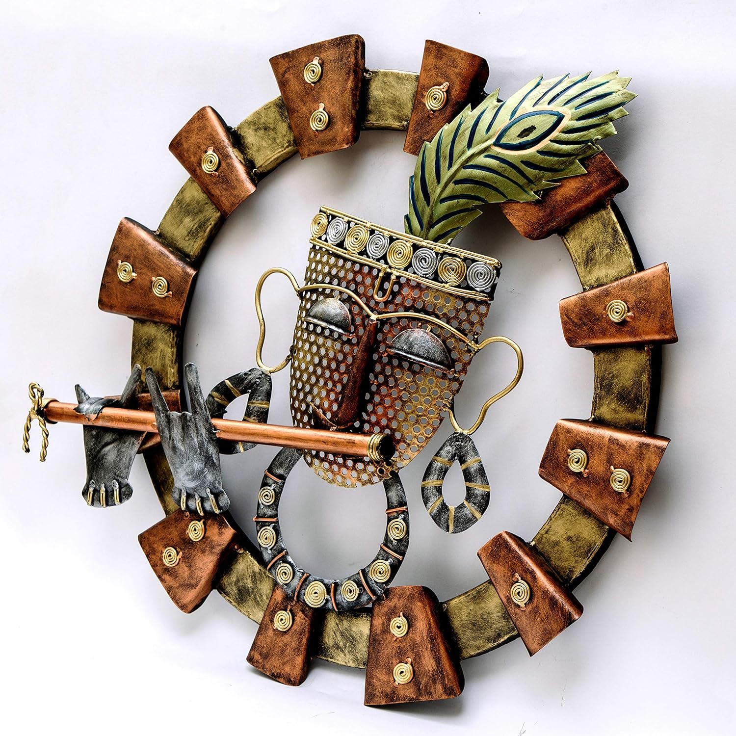 ENRICH Homedecor Metal Lord Krishna Wall Mounted & Hanging Art Decor Krishan Sculpture for Bathroom Decor, Bedroom Decor and Kitchen Wall Decor, Wall Decorations for Living Room Round: Home & Kitchen