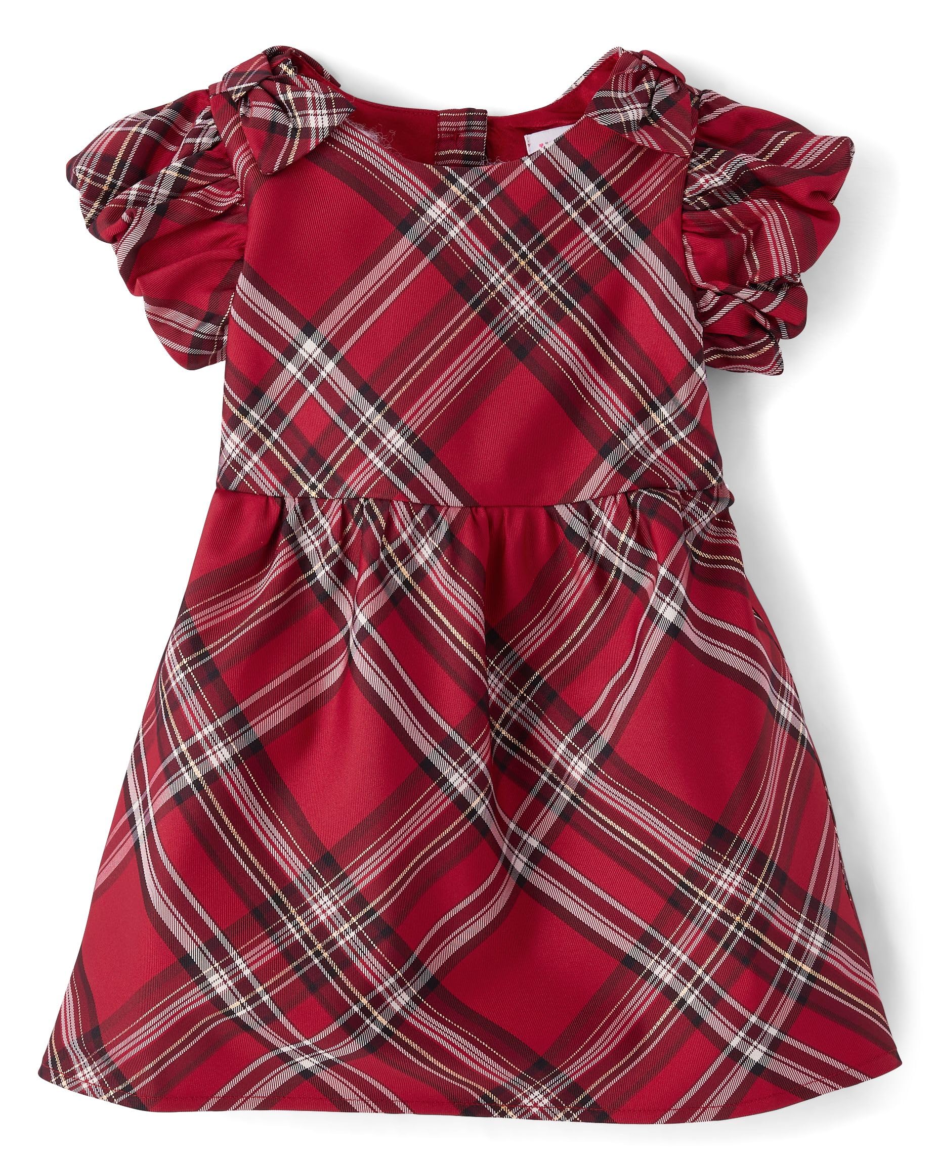 The Children's Place,Baby-Girls,and Toddler Short Sleeve Dressy Dresses,Red Ochre Plaid,12 Months,18 Months Image