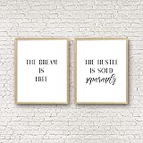 The Dream Is Free Hustle Sold Separately Dreamer Print Hustle Wall Decor Printable Office Wall Art Inspirational Quotes Entrepreneur Giftset of 2 Wood Pallet Design Sign Plaque with Frame wooden sign