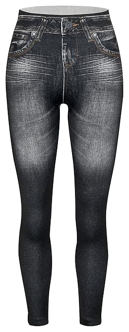 Piarini Damen Jeggings körperbetont | Winter Denim-Leggings warmer Innenfleece | Treggings mit Skinny Schnitt | Blau Schwarz
