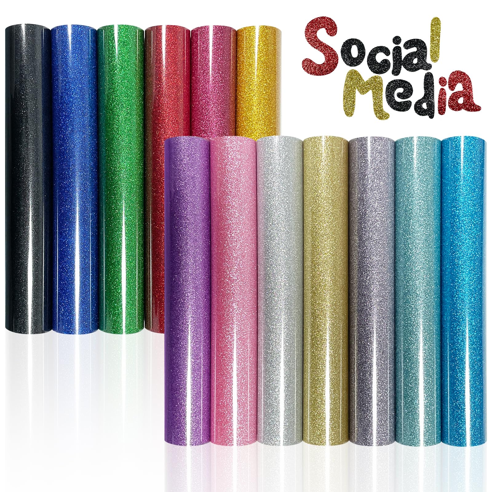 Photo 1 of 13 Pcs DUEUIOE Glitter HTV Heat Transfer Vinyl 12x10 Inch - Premium Iron On Vinyl for T-Shirts, Easy to Cut & Weed, for HTV Heat Press Vinyl DIY Craft Projects – Compatible with Any Cutter Machine