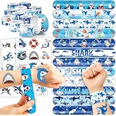 72PCS Shark Party Favors Decorations, Temporary Tattoos &amp; Slap Bracelets | Sea Ocean themed set for kids' birthdays, classroom rewards, goodie bags, pinata stuffers and game prizes, teacher supplies