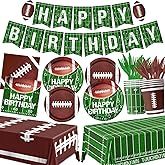 Football Birthday Party Decorations Football Plates Napkins Tablecloth Banner Football Party Supplies Tableware Set for Football Game Day Tailgate Party Decorations, Serve 25
