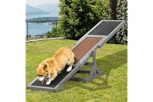 ANWICKJEFF 71" Wooden Dog Agility Seesaw for Training and Exercise - Outdoor Dogs Seesaw for Advanced Dog Obstacle Courses, Dogs Agility Ramp Training Platform Equipment (Gray)