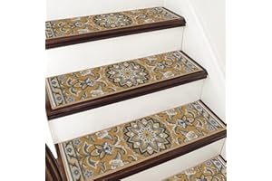 COSY HOMEER-Stair-Treads-for-Wooden-Steps Washable Indoor Stair Treads Non Slip 8" X 30" Soft Stair Carpet Treads Reusable Peel and Stick Stair Runner Rug for Kids, Elders and Pets 15pcs