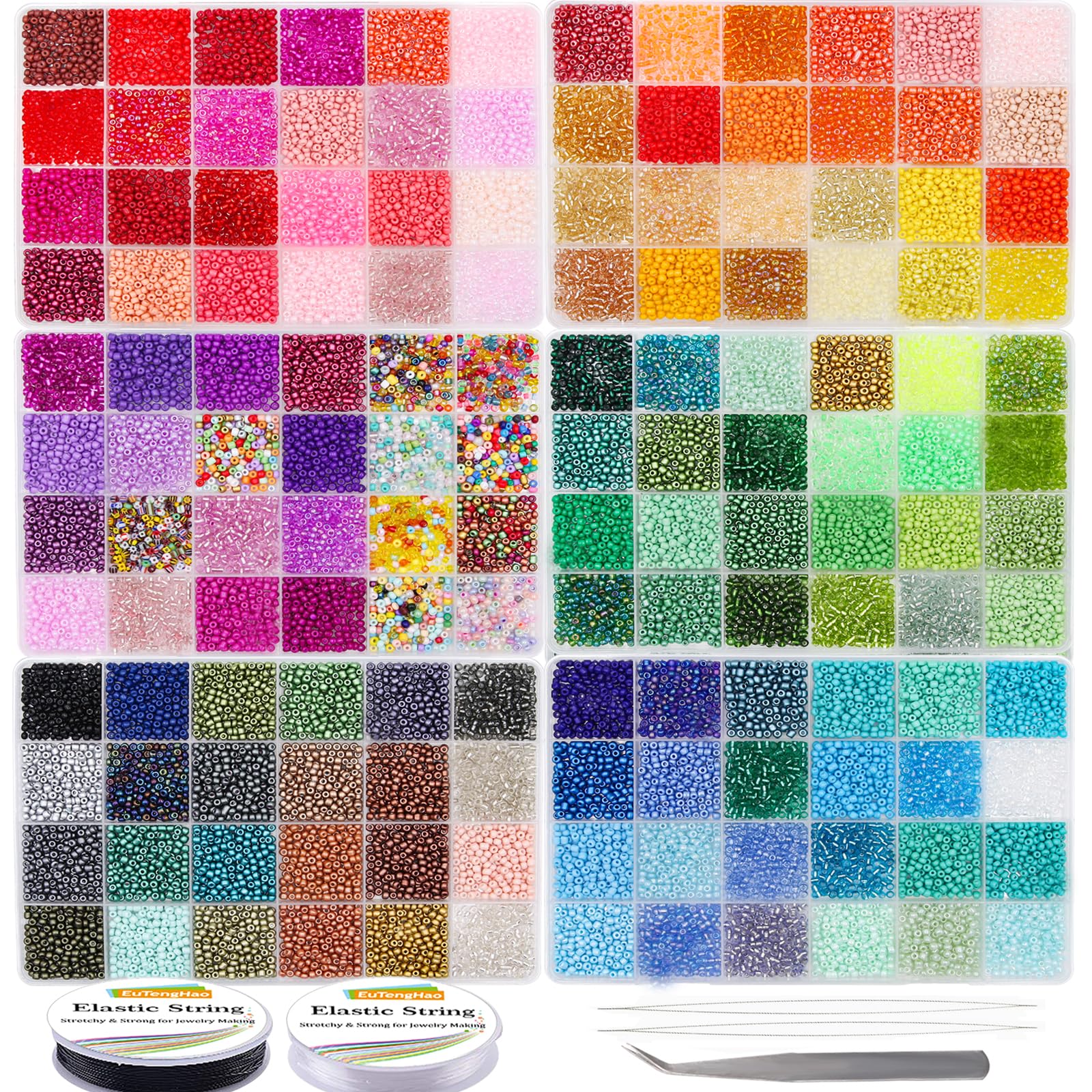 EuTengHao 3mm Glass Seed Beads for Bracelet Making Kit, 8/0 Small Craft Beads for Bracelet Necklaces Crafting Jewelry Making Supplies (36000Pcs,144 Colors)