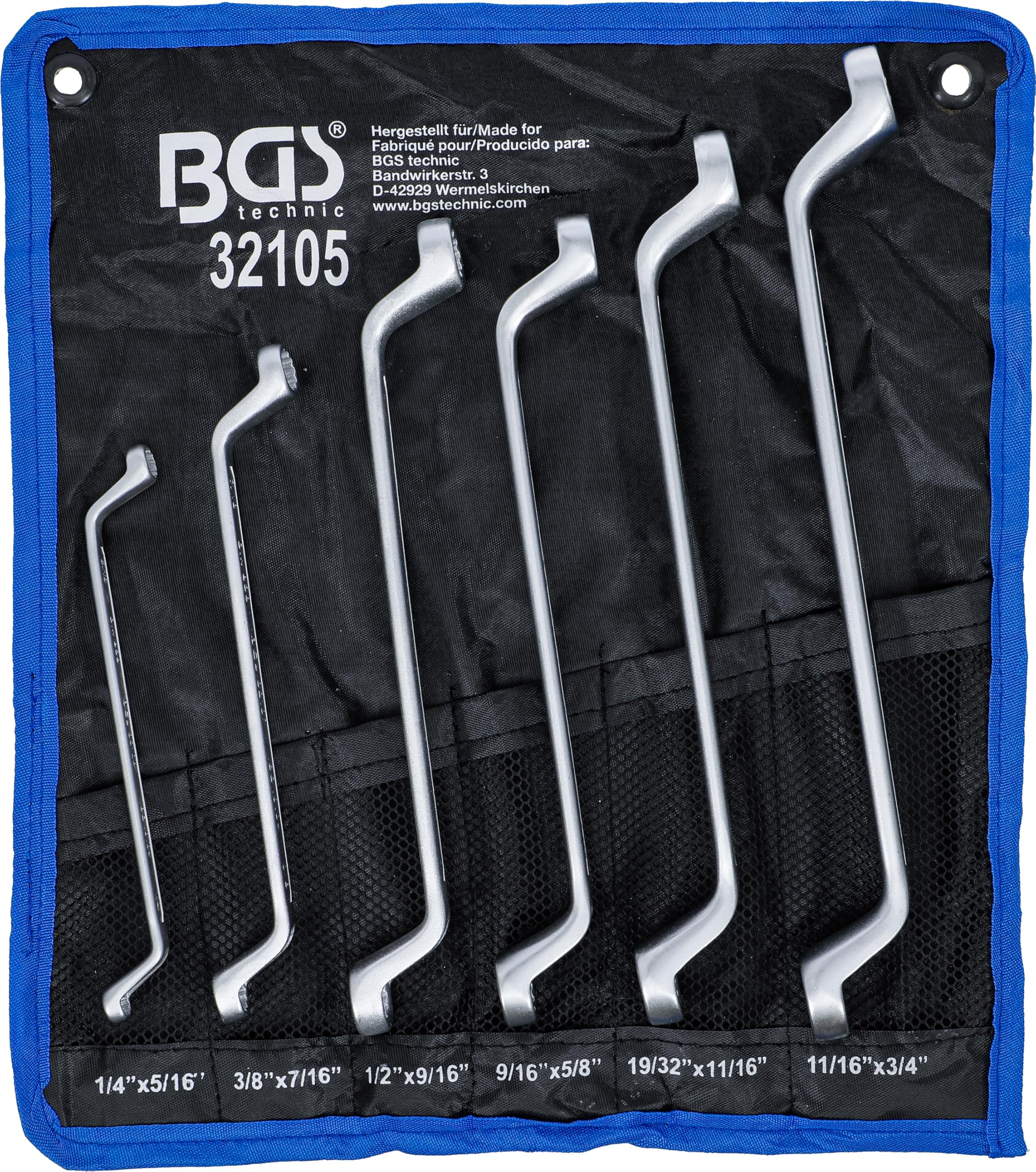 BGS 32105 | Double Ring Spanner Set | deep offset ends | Inch Sizes | 1/4" - 3/4" | 6 pcs.