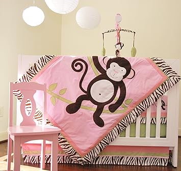 pink monkey crib bedding sets