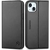 SHIELDON Wallet Case for iPhone 15 Plus 5G 2023, Genuine Leather RFID Blocking Credit Card Holder Folio Magnetic Kickstand Shock-Absorbent Protective Case Compatible with iPhone 15 Plus 6.7" - Black