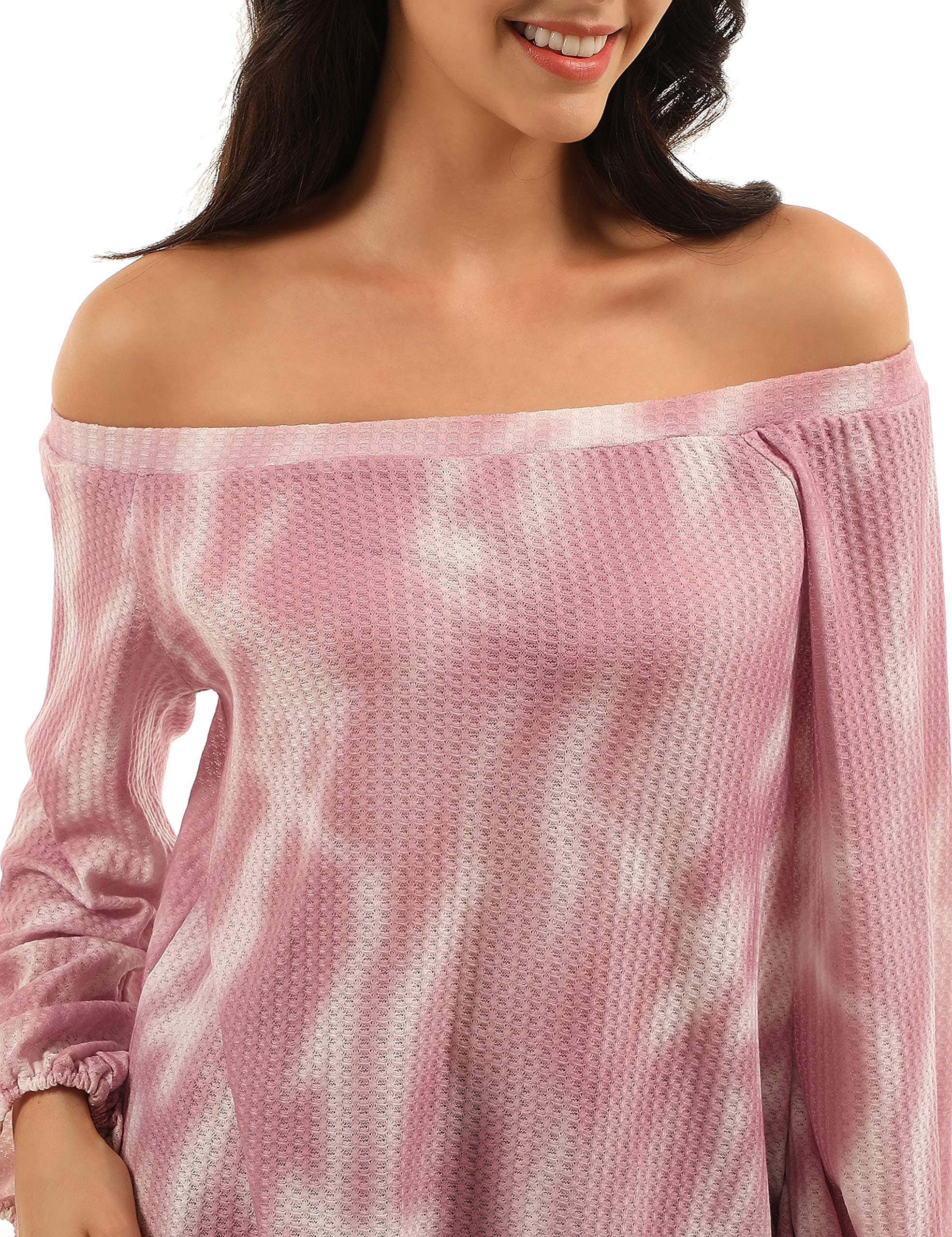 BMJL Women\'s Casual Long Sleeve Tie Dye Shirt Off Shoulder Tops Cute Plus Size Blouse（Medium，Tie dye）