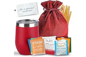 MERCATO DI BELLINA Bellina Tea Gift Baskets for Women and Men - For a Special Someone - Insulated Cup, 20 Premium Teas, 10 Honey Straws, Gift Tag & Bag