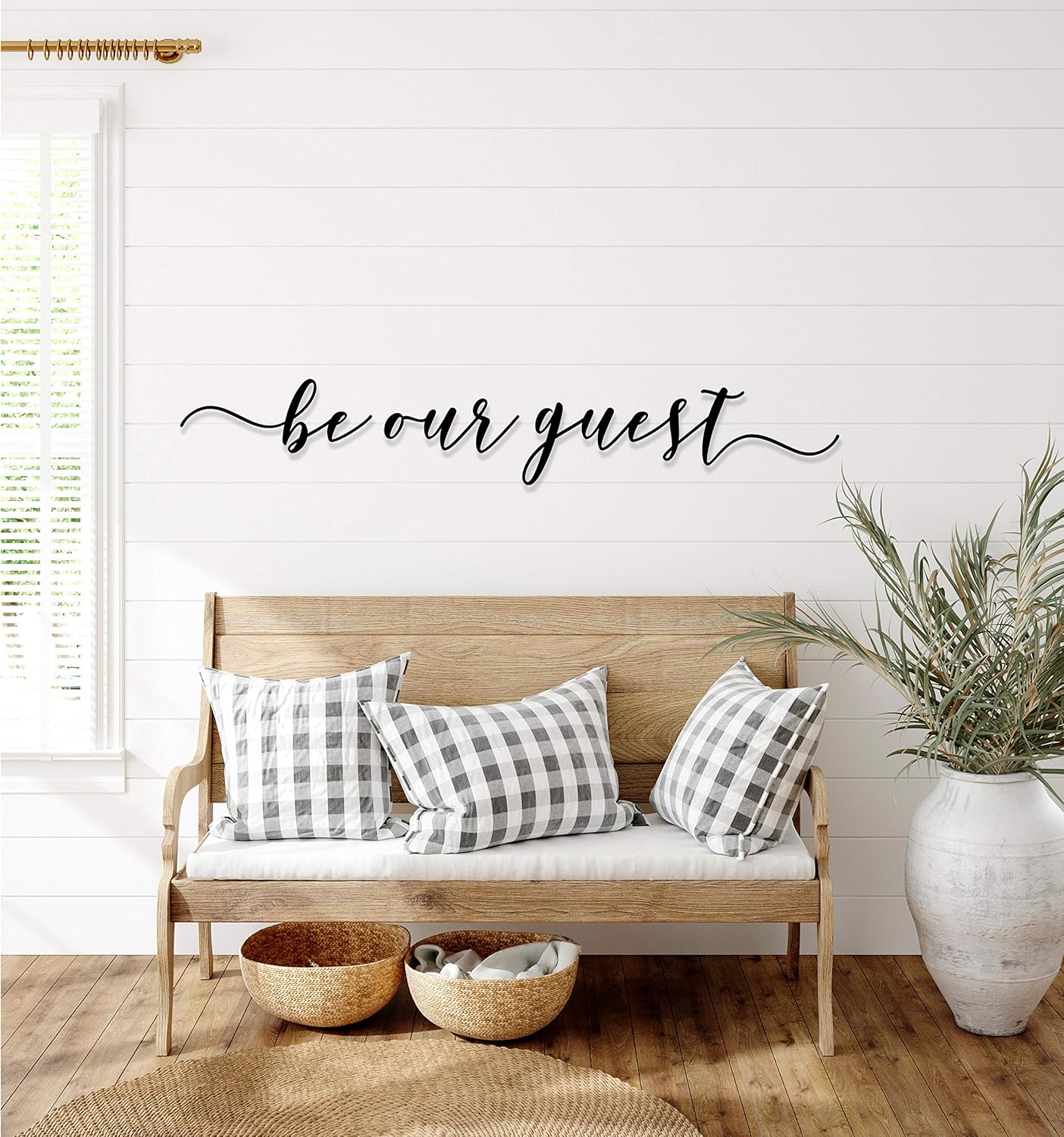 Tamengi Be Our Guest Metal Sign, Large Bedroom Wall Decor Over The Bed, Swedish Farmhouse Decor, Metal Wall Art