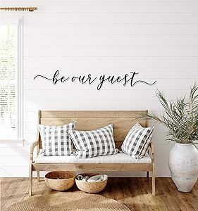 Tamengi Be Our Guest Metal Sign, Large Bedroom Wall Decor Over The Bed, Swedish Farmhouse Decor, Metal Wall Art