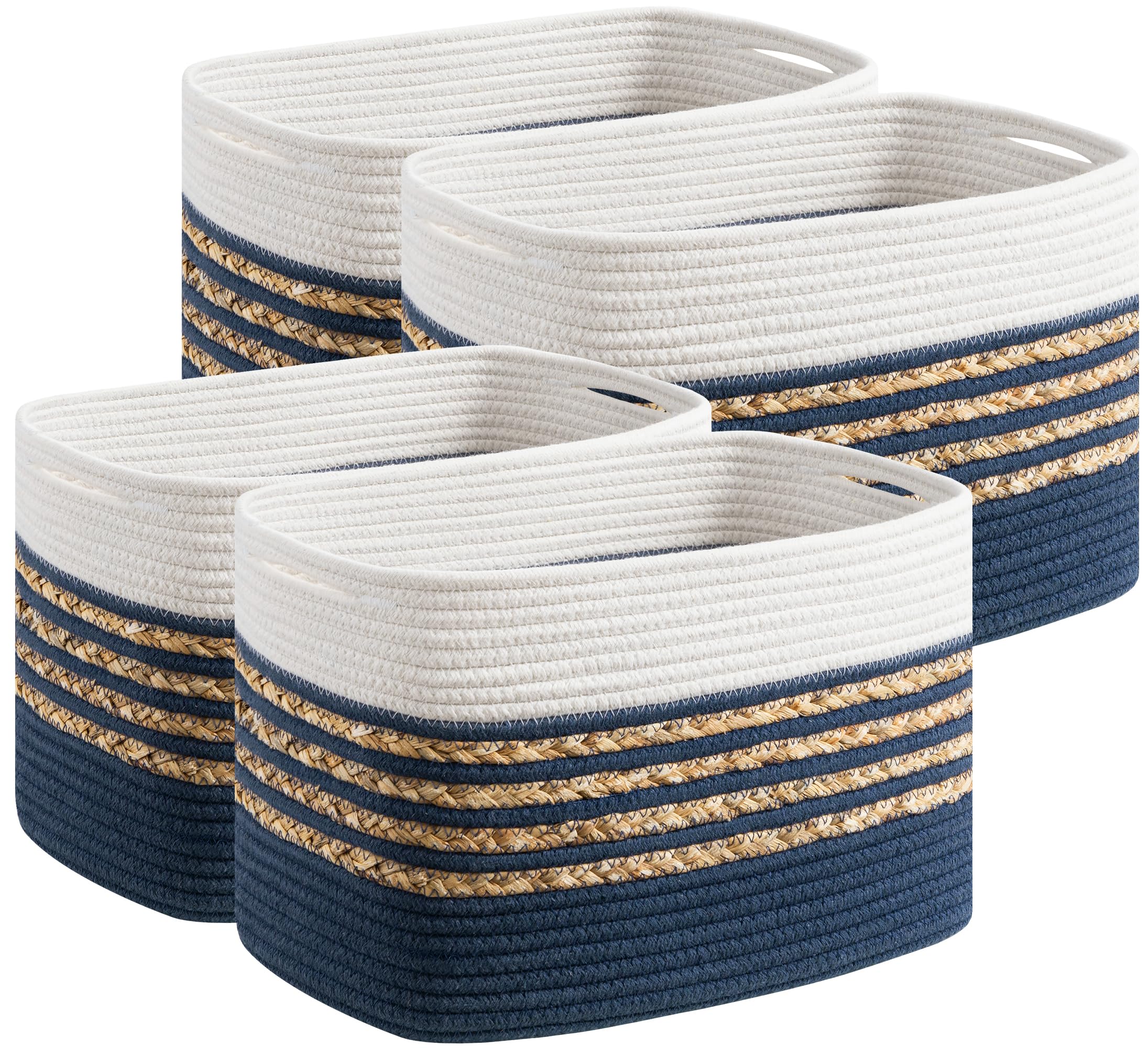 Photo 1 of UBBCARE 4 Pack Baskets for Organizing, Woven Storage Baskets for Toys and Towel, Rectangle Cotton Rope Basket with Handles, 14''L x 8''W x9''H, Navy Blue